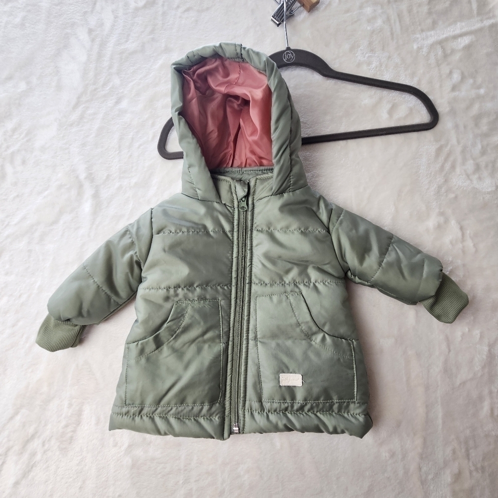 7 for All Mankind Girls’ Winter pufferJacket 12M army green pink fall hooded